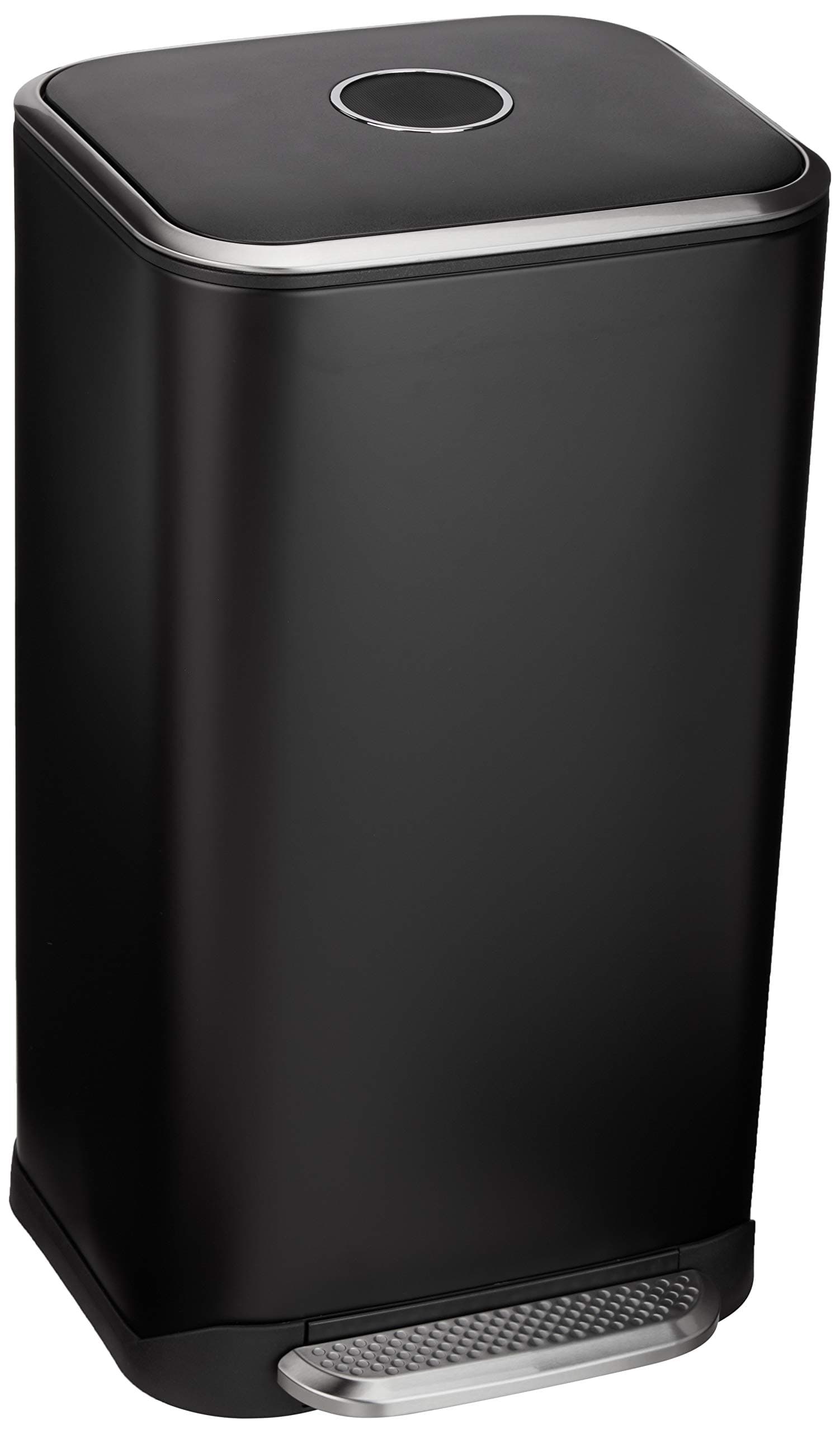 Rectangular Metal Trash Can With Soft-Close Foot Pedal, Fingerprint Resistant, Removable Inner Bucket, 32 liter/8.5 gallon, Black, 14"L x 14"W x 25.3"H
