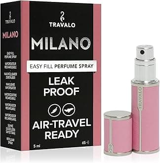 Milano Perfume Atomizer - Leak-Proof and TSA Approved for Air Travel - Reusable, Airtight, Easy Fill Mini Pump Sprayer - Lightweight Vegan Leather w/Polished Metal Outer Shell - Perfect Pink