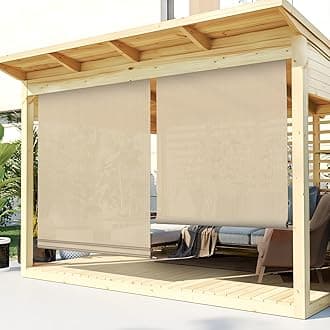 TANG Exterior Roller Shade 4'Wx12.5'H Outdoor Patio Shades Roll Up Blinds Sunshades for Deck Porch Pergola Balcony Backyard, Beige