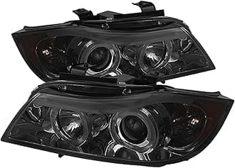 Spyder 5009029 BMW E90 3-Series 06-08 4DR Projector Headlights - LED Halo - Amber Reflector - Replaceable Eyebrow Bulb - Smoke- High H1 (Included) - Low H7 (Included)