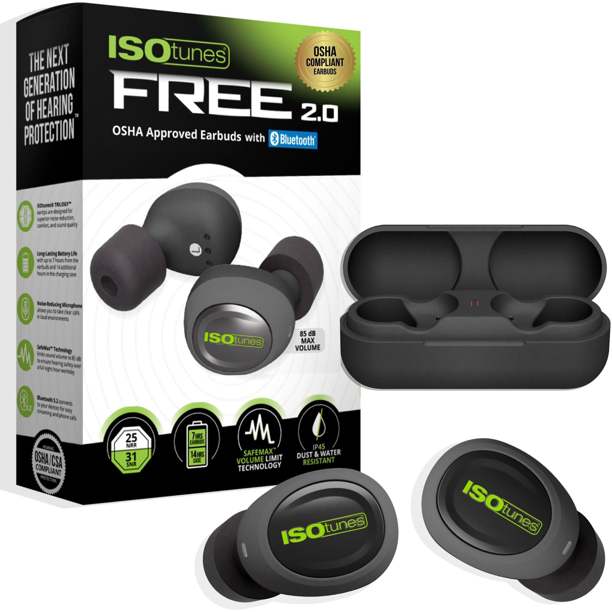 - ISOtunes Free 2.0 Bluetooth Hearing Protection Earbuds - 25 dB NRR OSHA Approved Earbuds, Wireless Bluetooth Earplug Headphones for Work