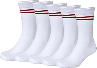 BizalaWhite Color with Red Stripes Design Calf Length School Cotton Socks for Boys & Girls (Pack of 5 Pairs)