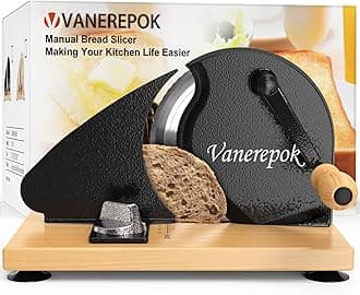 vanerepok Manual Bread Slicer for Homemade Sourdough Bread Versatile Hand Crank Bread Slicer for Sourdough Crusty Bread Etc Stainless Steel Slicers Adjustable Width for Homemade & Commercial Use