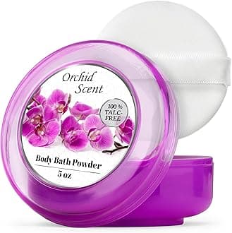 R-NEU Body Powder for Women with Powder Puff, 100% Talc-Free, Majestic Orchid Scented Dusting Powder, After Bath for Soft Skin, Extra Large, 1 Pack (5oz)