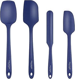 Blue Silicone Spatula Set – Non Stick High Heat Resistant Kitchen Utensils – 608F – Sturdy Steel Core – Spreader, Scraper, Spoonula Spatulas – 4 Piece Utensil Set - Gift Box and Bonus Recipe Ebook