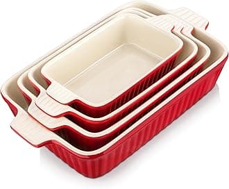 MALACASA, Series Bake, Rectangular Baking Dish Set of 4 (9"/11"/12"/14"), Oven to Table Baking Dish with Ceramic Handles Ideal for Lasagne/Pie/Casserole/Tapas, Red
