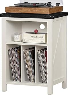 Record Player Stand with Vinyl Record Storage,White Record Player Table Holds up to 160 Albums,Large Wood Turntable Stand Cabinet Dispaly Shelf for Living Room,Bedroom,Office