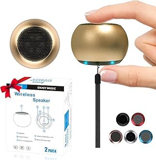 2Pack Portable Mini Speaker, Bluetooth Tiny Speaker,Wireless Micro Speaker for Phone/PC/Tablet, Rechargeable Battery, Built-in Microphone, Cute Mini Speaker with Strap to Carry, Gold