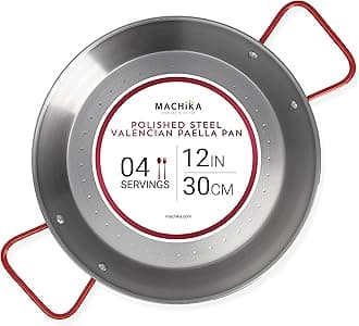 Machika Traditional Carbon Steel Skillet, Genuine Spanish Paella Pan with Dimpled Surface, Versatile Carbon Steel Pan for Global Rice Dishes, 12 inches/4 Servings