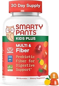- SmartyPants Kids Multivitamin & Fiber Gummies: Prebiotic Fiber to Support Kids Digestion with Vitamin D3, C, Vitamin B12, B6, A, Zinc, Biotin, Folate, Three Fruit Flavors, 90 Count (30 Day Supply)