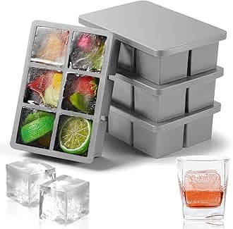Sponsored Ad - Nax Caki Silicone Large Ice Cube Trays with Lid Pack of 4, Stackable Big Square Ice Cube freezer Molds for Whiskey Cocktails Bourbon Soups Frozen Treats