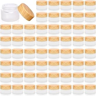 64 Pcs Glass Cosmetic Containers 5 Grams Round Frosted Cosmetic Jars with Leak proof lids Empty glass sample Jars Scrub Balm Lotions Sample Containers for Makeup Lotion Lip Balm Eye Cream