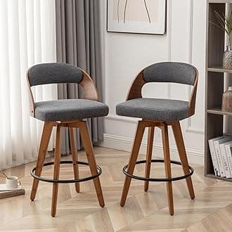 Barstools Set of 2,Bar Height Bar Stools for Kitchen Island,30.3 Inch Modern Upholstered Bar Chair, Swivel Bar Stools with Back and Wood Legs (Darkgray-Fabric)