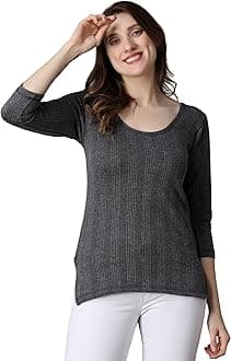 WearslimWomen's Winter Warmer Thermal Vest 3/4 Sleeves Ultra Soft Scoop Neck Winter Inner Wear Top Johns Underwear