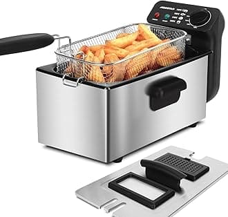 Aigostar Deep Fat Fryer 2200W, 3 Litre Deep Fryer Easy Clean, with Viewing Window, Stainless Steel, Temperature Control, Removable Oil Basket, Silver - Ushas 30JPN