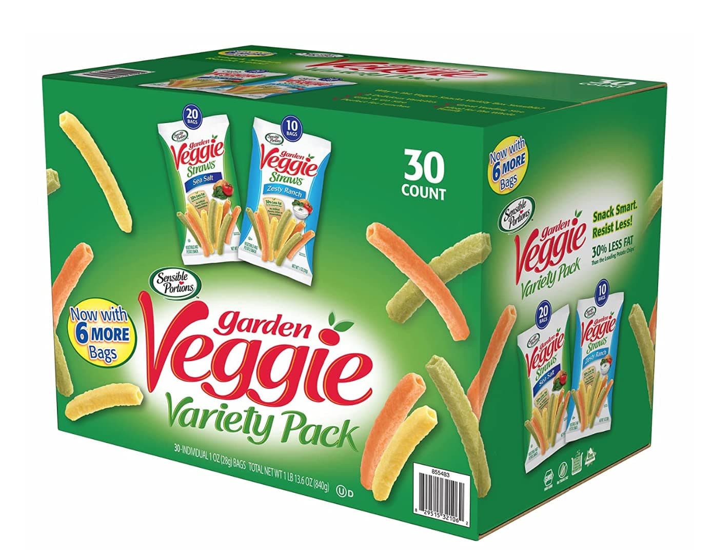 Sensible Portions Garden Veggie Snack Straws Shape Chips Variety Pack, 30 Count