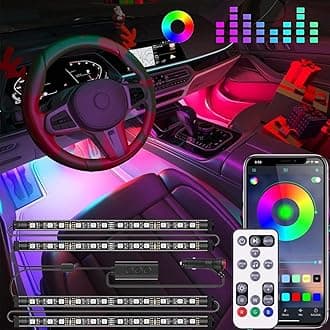Interior Car Lights, Led Lights for Car Accessories, Christmas Stocking Stuffers for Men Women Teen Girls, RGB Car Interior LED Lights with App Remote, 2 Lines Design LED Lights for Cars with Charger