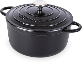 Nuovva Enamelled Cast Iron Dutch Oven Pot with Lid – 5 Quart Casserole Dish – Ceramic Dutch Oven for Bread Baking, Roasting, Braising & Stews – Oven Safe up to 500°F – 24cm Black