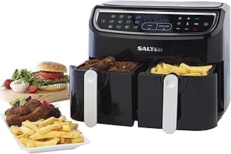 Salter EK4548 Dual Cook Pro Air Fryer With 12 Cooking Functions and Sensor Touch Display | 9 Litre | 1600 W | 2 Frying Racks For Dual Cooking | 30 Minute Timer & Adjustable Temperature Control