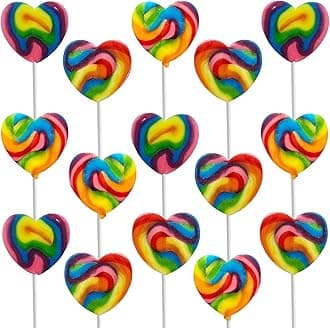 12-Pack Multicolor Heart Lollipops Swirl Lollipop Heart Design, Party Bag Fillers, Individually Wrapped (12-Pack)