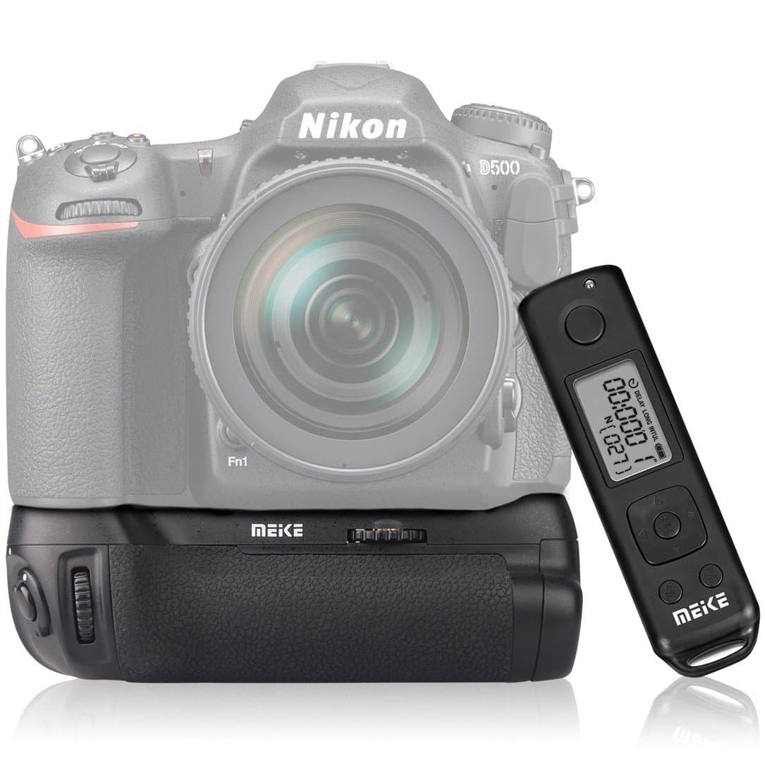 Meike battery grip, vertical handle for Nikon D500, including 2.4 GHz wireless remote trigger with a timer and interval function, MK-D500 Pro
