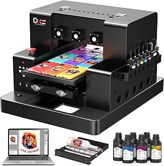 DXZ A3 UV Printer with Laptop,Automatic L805 UV Flatbed Cylinder Printer with Varnish 100% Transfer Rate for Phone Case,Acrylic,Metal,Leather,Golf,Bottle,2-Year Ink Included