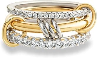 Stackable Rings for Women, Multicolored Connected Ring Set, Gold Silver Multi-Link Connected Ring, Stackable Cubic Zirconia Rings Set