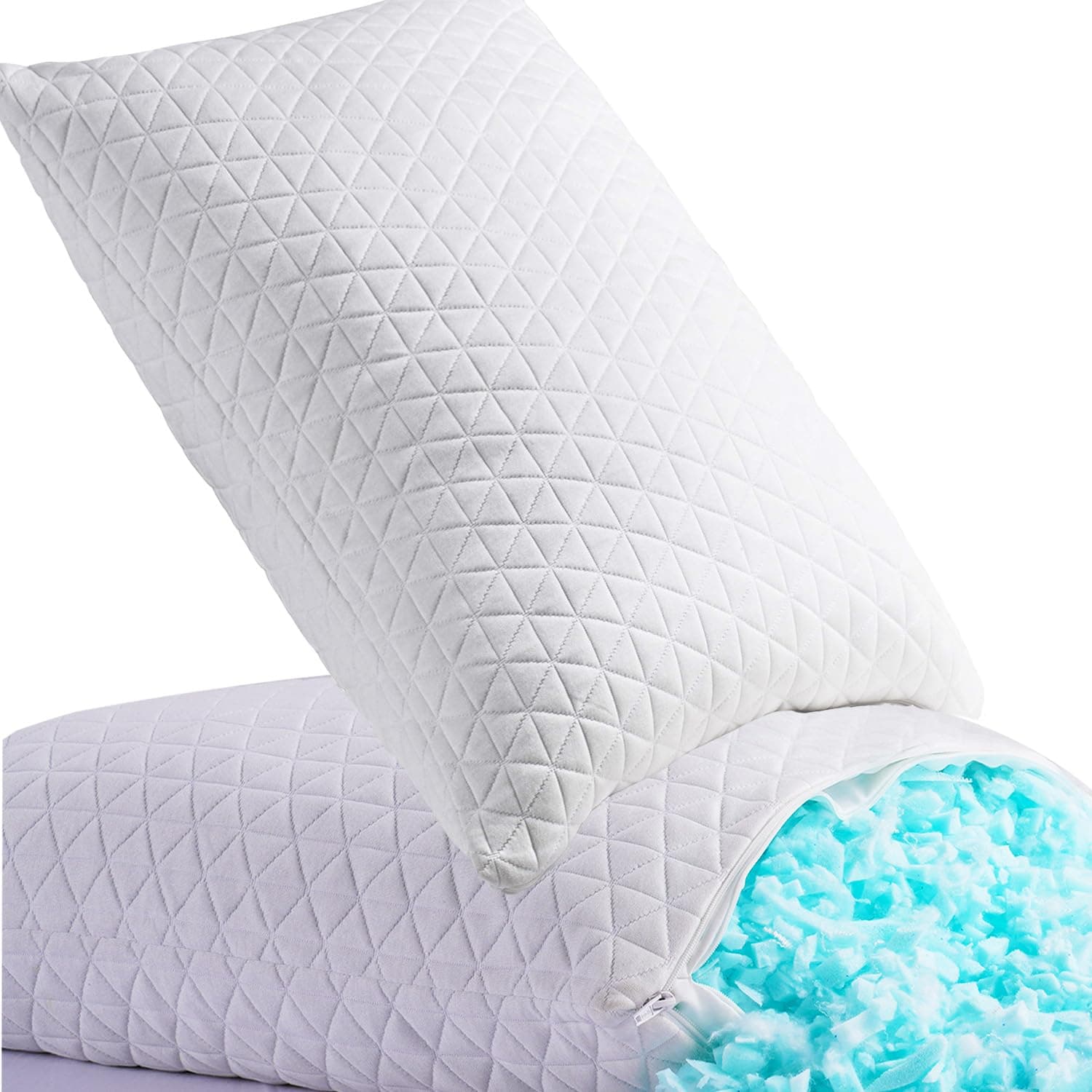 Shredded Memory Foam Pillows for Sleeping,Bed Pillows Queen Size Set of 2 Pack Cooling Adjustable,Good for Side and Back Sleeper with Washable Removable Cover