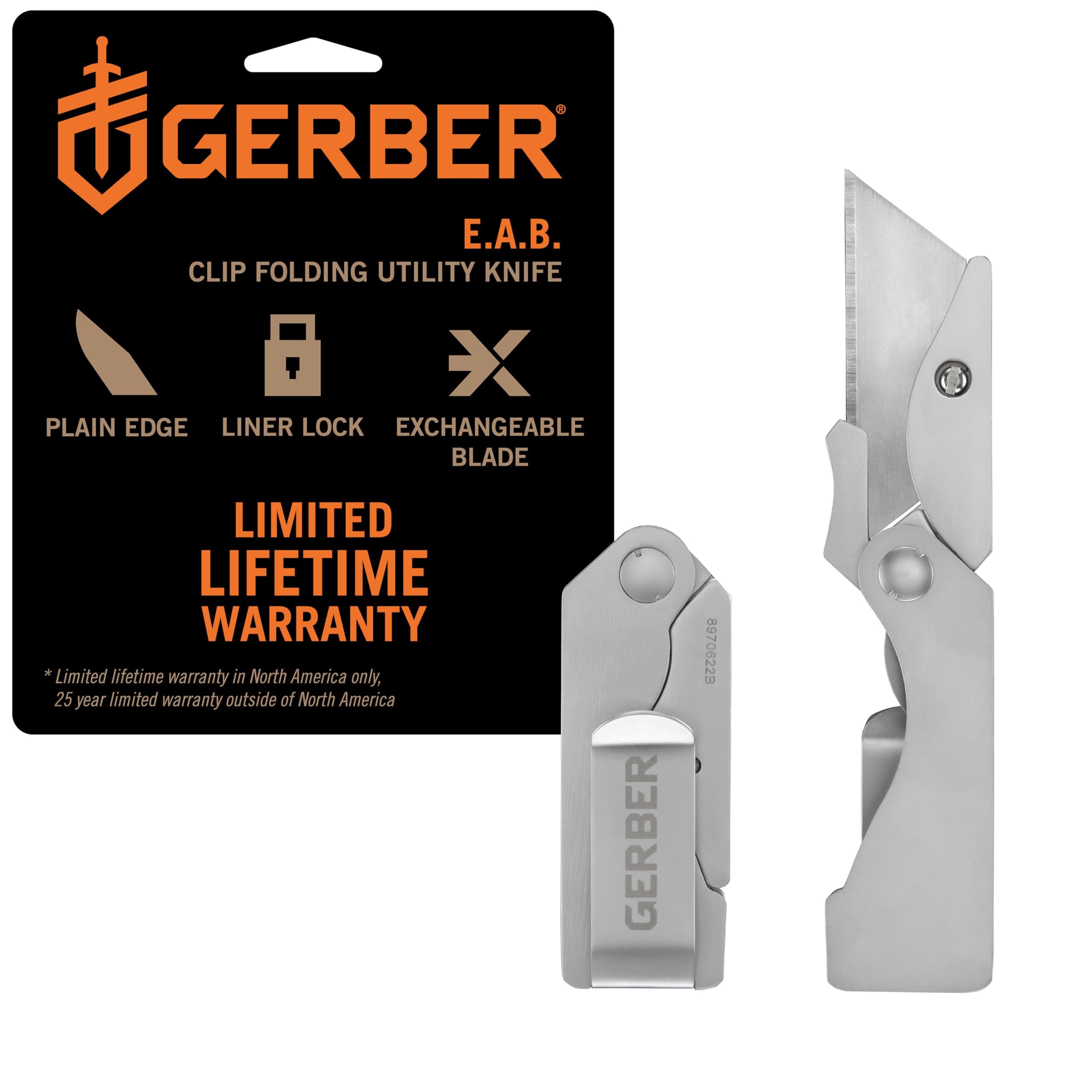 Gerber Gear EAB Pocket Razor Knife with Money Clip - EDC Gear Folding Stainless Steel Utility Knife with Box Cutter Blade for Everyday Carry