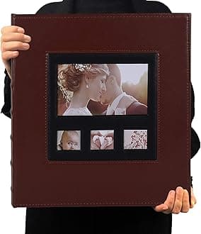 RECUTMSPhoto Picture Album 600 4x6 Photos, 600 Family Memory Photo Album Book,Black Pages 5 Per Page Leather Cover Extra Large Capacity for Family Wedding Anniversary Baby Vacation (Brown)