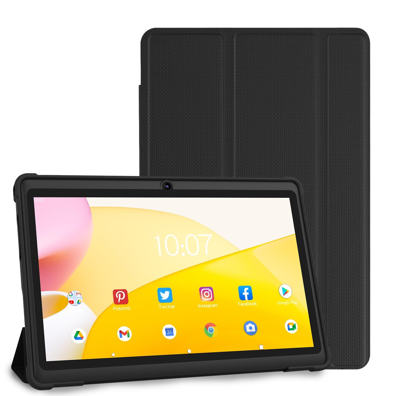 7 Inch Tablet with Case, Quad Core Android Tablets, 4GB RAM 32GB ROM 512GB Expand, 1024x600 IPS HD Display, 3500mAh,Dual Camera, USB C Tablet PC (Black)