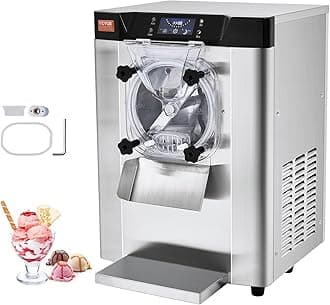 Commercial Ice Cream Maker Yield 12L/h, Ice Turbine 1295W Single Flavor, Electric Ice Maker 4.5L Stainless Steel Cylinder Automatic Pre-Cooling, LED Panel, for Snack Bars