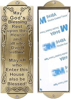 BRTAGG Metal Mezuzah For Door, Install Use Double-sided Tape, 6" High by 2" Wide for Front Door, Blessing House, Bless People, English Scripture, Easy Peel and Stick Mezuzahs Cover Jewish Gifts