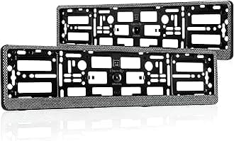Carbon Effect Number Plate Holders Set of 2 - Universal UK Fit Frames for 520 x 110 mm Registration Plates - Front & Rear Screw-Fit Replacement Surrounds for Car Van SUV Trailer - Durable ABS Backing
