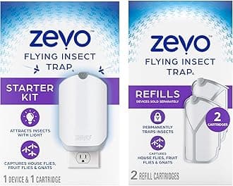 Zevo Flying Insect Trap Refill Cartridges, Fly Trap, Fruit Fly Trap (1 Plug-in-Base + 3 Refill Cartridges)