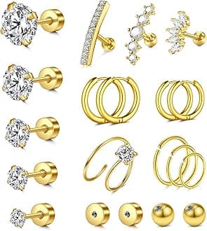 MODRSA 20g 16g Cartilage Earrings for Women Silver Gold Helix Piercing Jewelry Surgical Steel Hypoallergenic Flat Back Earrings Cartilage Hoop for Women Forward Helix Earring Tragus Jewelry Screw Back