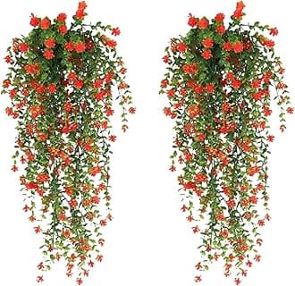 Lifelike Artificial Flowers Artificial Flower Decor Hanging Artificial Flower Vine Faux Drooping Floral Plants for Home Wedding Indoor Outdoor Garden Yard Decoration Orange 2pcs
