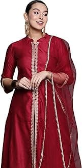 INDO ERA Women's Rayon Blend Embroidered Straight Inches Kurta With Pant with Dupatta Set