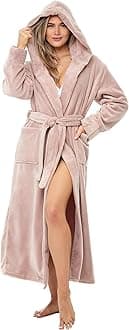 Plush Fleece Robe for Women, Long Hooded Bathrobe with Hood, Plus Size