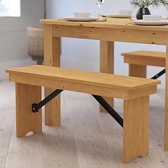 Merrick Lane Tinsley 40" x 12" Light Natural Solid Pine Folding Farmhouse Style Bench