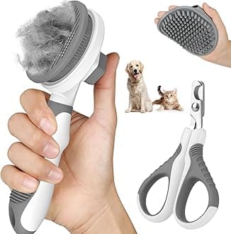 Comotech 3PCS Cat Grooming Kit | Cat Brush | Cat Brushes for indoor Cats | Cat Nail Clipper | Cat Nail Trimmer | Cat Bath Brush | Cat Brush for Shedding - Premium Cat Supplies (Grey)