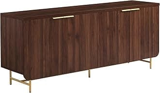Walker Edison Reema Fluted 4-Door Kitchen Sideboard Buffet Console, 69 Inch, Gold,Dark Walnut