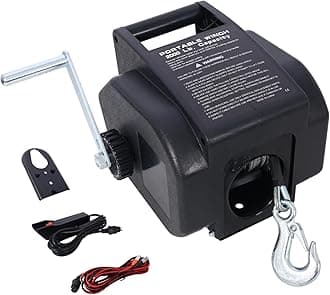 12v Trailer Winch,Reversible Electric Winch, for Boats Up to 5000 Lbs, Galvanized Wire Rope, Rapid Mount, Handheld Remote,Power in and Manual Out (Black-5000 lbs)
