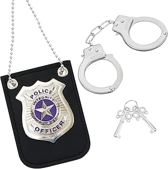 Spooktacular Creations Police Pretend Toy Set for Kids, Silver Police Badge Handcuffs, Cop Play Costume Accessories, Halloween Party Favors, Detective Dress Up, Christmas Stuffers for Boys Men Women