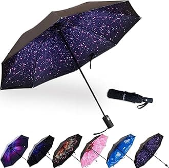 LLanxiry Compact Travel Umbrella, 44" Canopy, Automatic Open/Close Windproof Umbrella, 210T Pongee, 8-Rib Fiberglass, Travel Size Mini, Portable Rain/Sun Umbrellas UPF 50+ with Cover