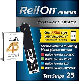 Premier Blood Glucose Test Strips 25 ct, Compatible with Premier Meters, Diabetic Test Strips | Premier Test Strips 25 Count, Bonus Diabetes Guide Included (25)