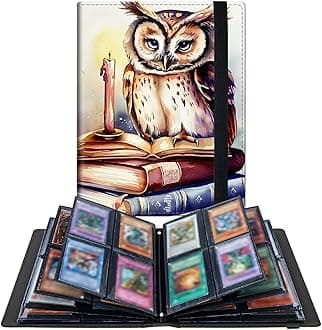 Book Owl 4 Pocket Trading Cards Album, Trading Card Binder Holder with 160 Card Protector, Expandable PU Card Book Collectable Sports Card Binder for Sports, MTG and Other TCG Folder