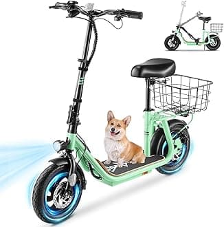 CaromaPeak 1200W/800W Electric Scooter with Seat, 30 Miles Max Range Electric Scooter Adults&Teens, 20MPH Top Speed Foldable Ebike, Adjustable E-Bike with Basket&Kid Seat, Commuter Escooter
