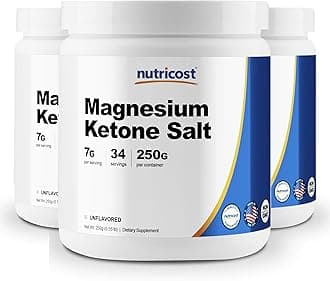 Nutricost Magnesium BHB Salts, Exogenous Ketone Supplement, 6.5g Beta-Hydroxybutyrate Per Serving, 250 Grams (3 Bottles)