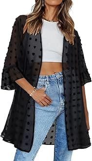 CHICGAL Womens Kimono for Summer Puff Sleeve Cardigan Casual Loose Fit Beach Cover Ups Resorts Swimwear